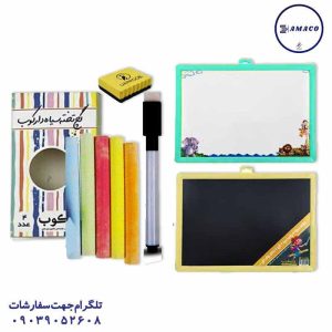 عکس تخته وایت برد / میز تحریر تخته 2 رو سیاه و وایت برد 18*24 دارکوب