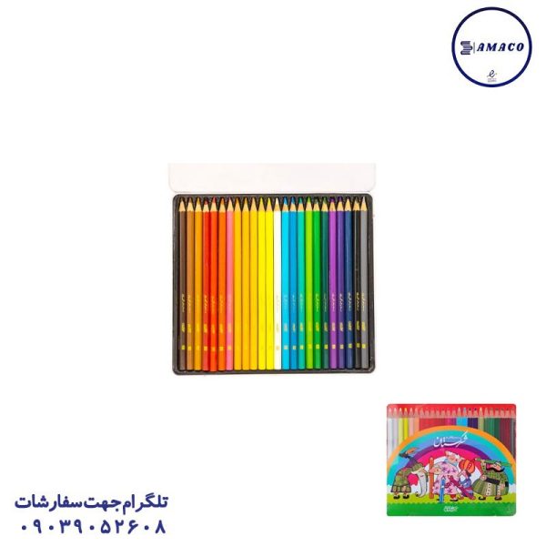 عکس نوشت افزار مداد رنگی 24 فلز شکرستان