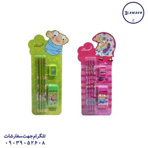 عکس نوشت افزار پک 6 عددی  مداد + پاکن + تراش  کد 370 شکرستان