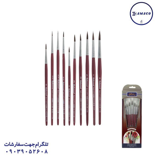 عکس پالت و قلم مو قلم مو دسته قرمز سایز جور 10 عددی   1375 رهاورد