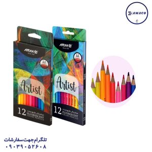 عکس لوازم مهدکودک مداد رنگی 12 مقوا مغز فسفری آرتیست  3611 آریا