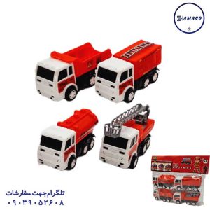 عکس اسباب بازی های پسرانه ست ماشین آتش نشانی 4 عددی عقب کش8080