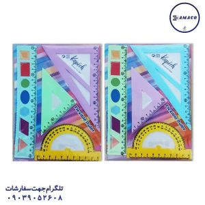 عکس لوازم ریاضی ست 4 تکه خط کش.گونیا. نقاله. ژله ای (40) وشکو