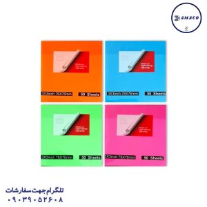عکس کاغذ یادداشت چسب دار ( استیکر ) نوت 76*76 فسفری 50 برگی ال 3 شفاف