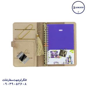 عکس دفتر کلاسوری کلاسور چرم A5 قفل طلایی 2596 کلیپس