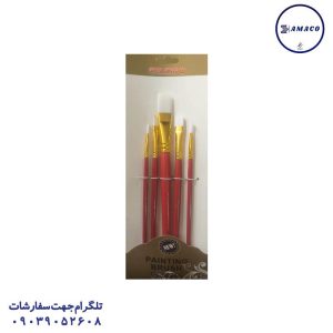 عکس لوازم هنری قلم مو 5 عددی دسته قرمز کد 002