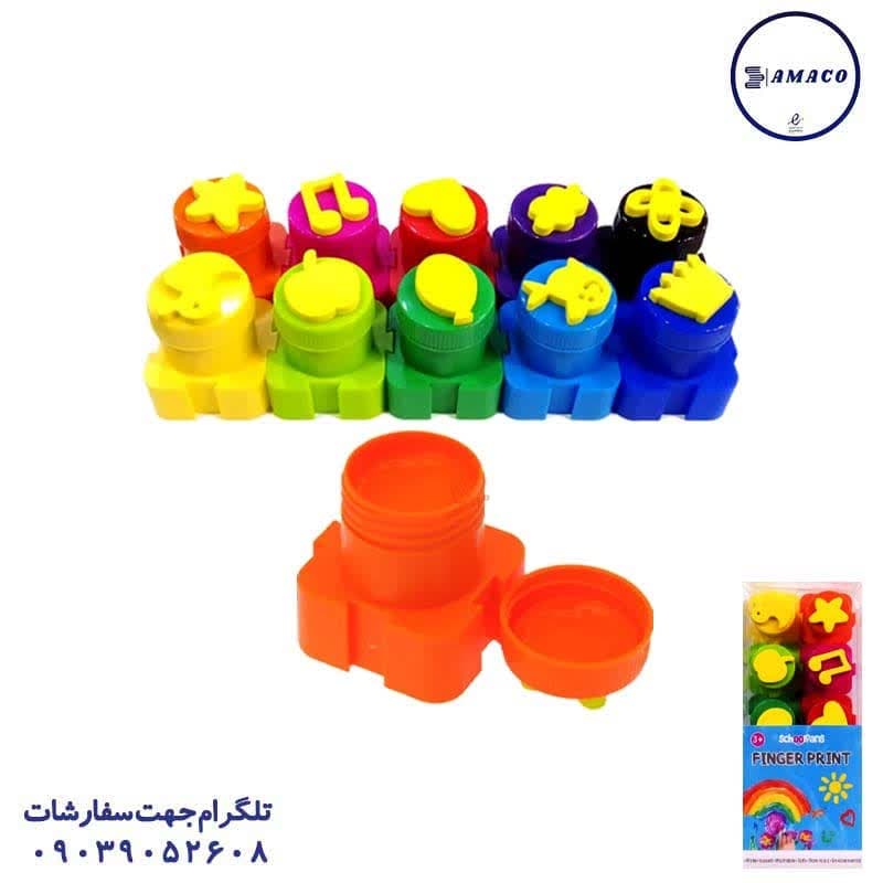 خرید رنگ انگشتی 12 رنگ با مهر 92482 اسکول فنز عکس ملزومات اداری رنگ انگشتی 12 رنگ با مهر 92482 اسکول فنز