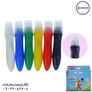 عکس لوازم هنری گواش قلمی 6 رنگ با نوک براش 92423 اسکول فنس