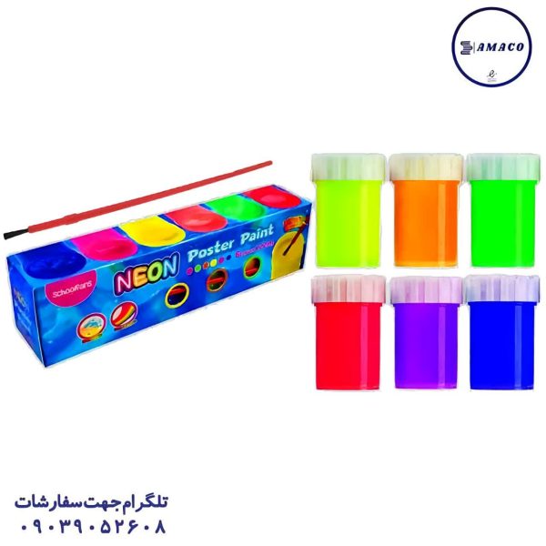 عکس لوازم هنری گواش 6 رنگ نئون 92429 اسکول فنز