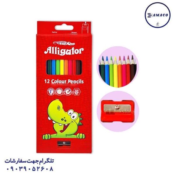 عکس نوشت افزار مداد رنگی 12 مقوا  0001 الیگیتور