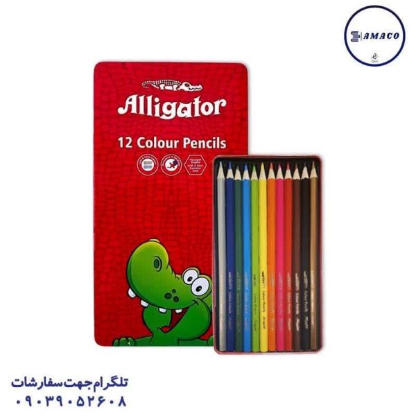 عکس نوشت افزار مداد رنگی 12 فلز تخت  0004 الیگیتور