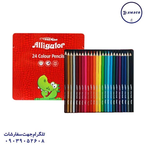 عکس نوشت افزار مداد رنگی 24 فلز تخت  0005 الیگیتور
