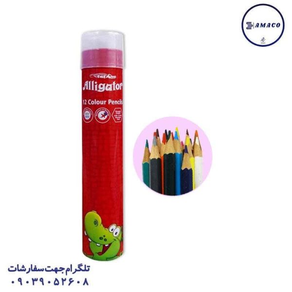 عکس نوشت افزار مداد رنگی 12 استوانه الیگیتور