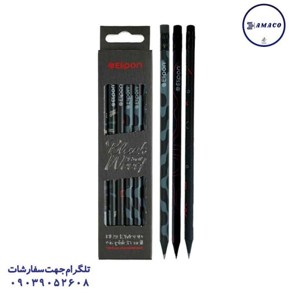 عکس مداد مداد مشکی بلک وود پاکن دار 12 عددی الیپون