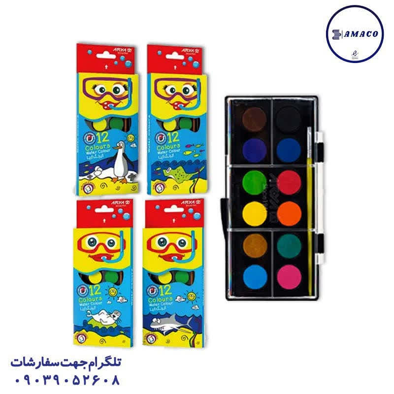 خرید آبرنگ 12 رنگ طرح کمان بزرگ 5009 آریا عکس پاستیل و آبرنگ آبرنگ 12 رنگ طرح کمان بزرگ 5009 آریا